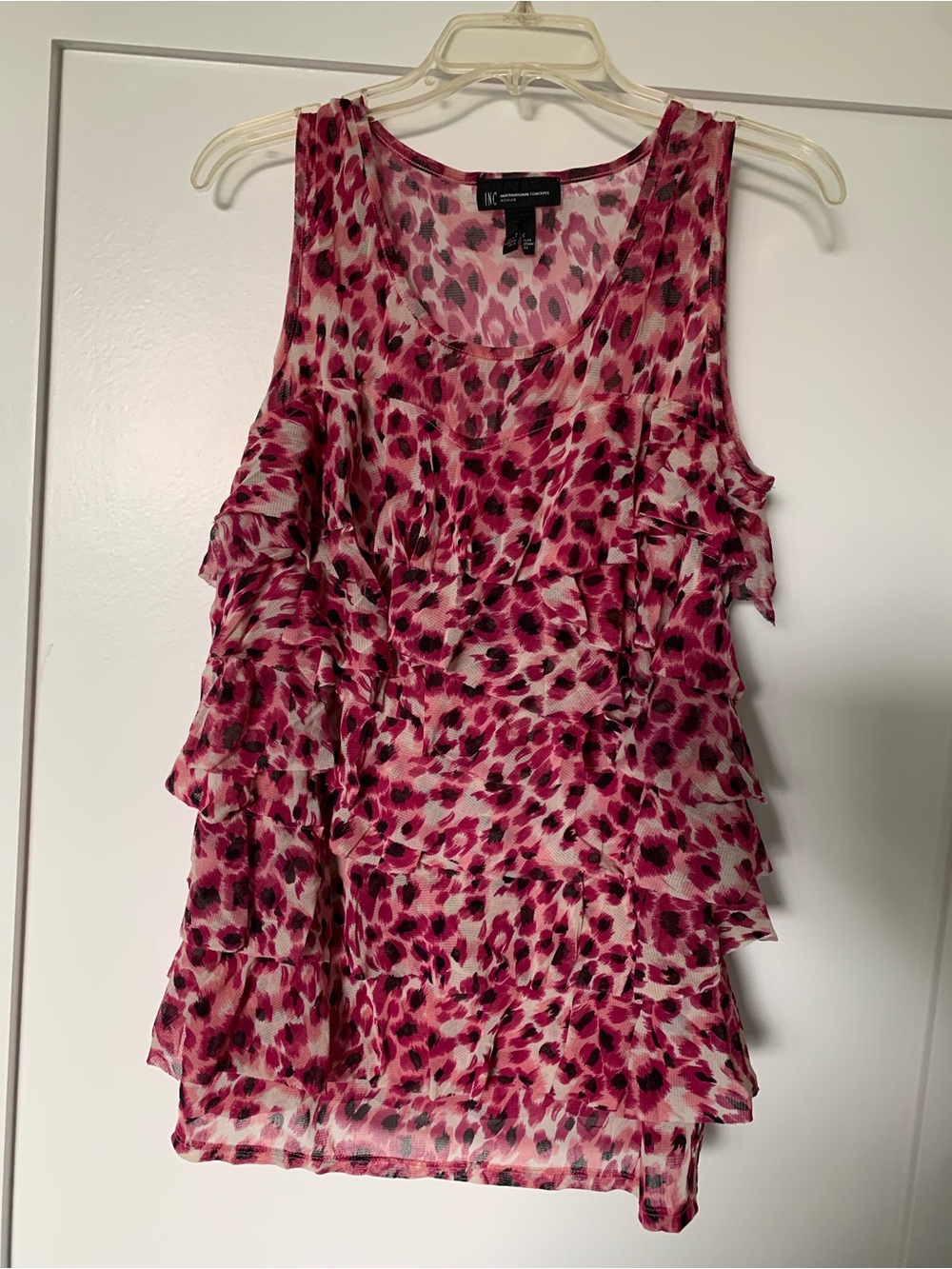 INC International Concepts Pink Leopard Ruffle Camisole